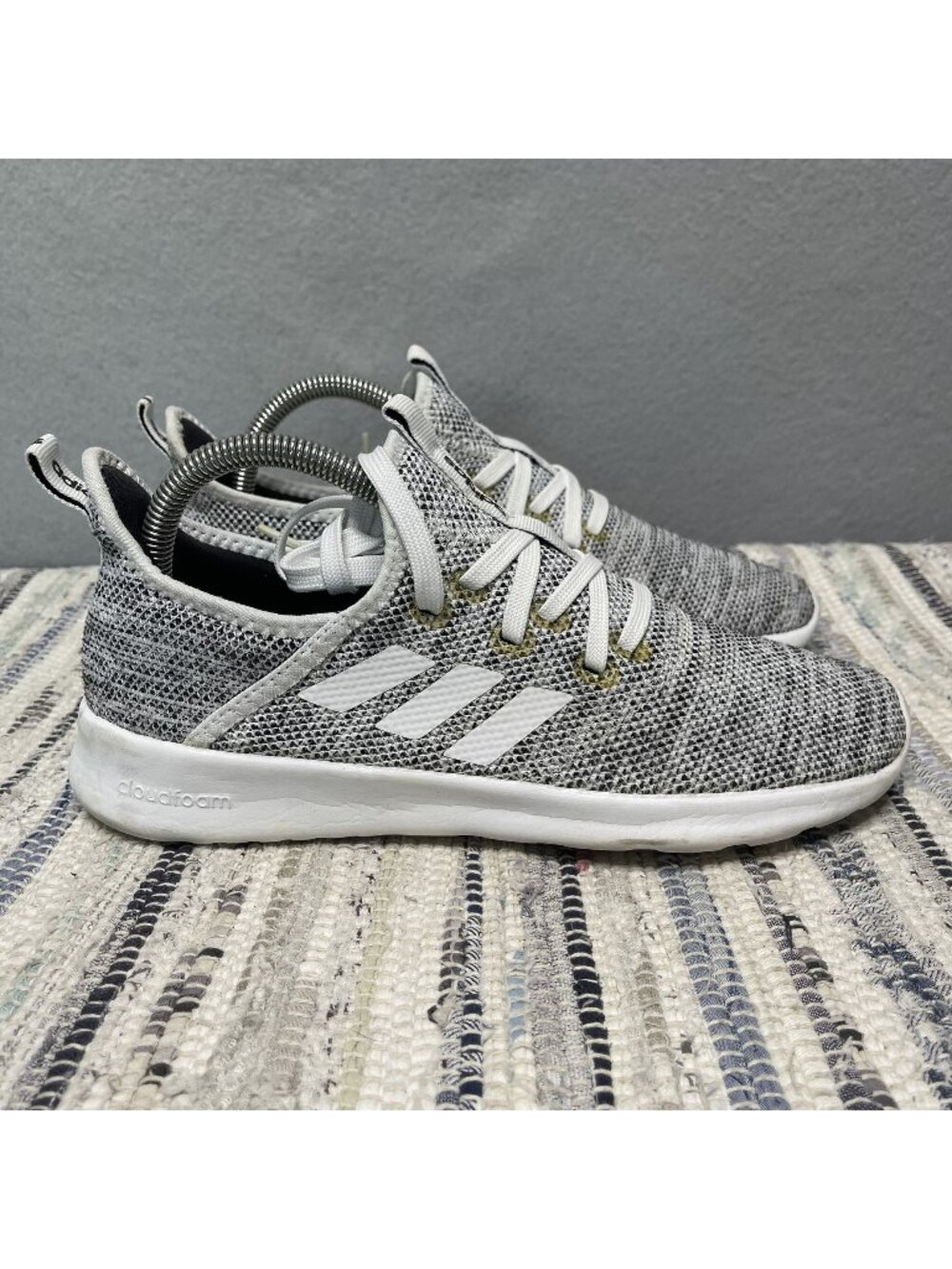Adidas Cloudfoam Pure Womens Sneakers Grey White 7.5 Lightweight Sock-Like Fit